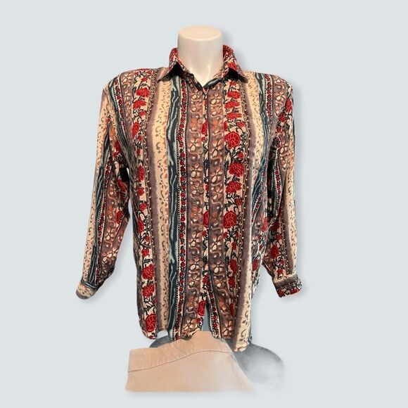 Details Express Floral Print Button Front Blouse M‎ - Picture 1 of 6